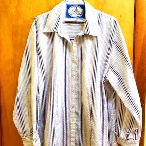 18W Foxcroft white and purple striped shirt